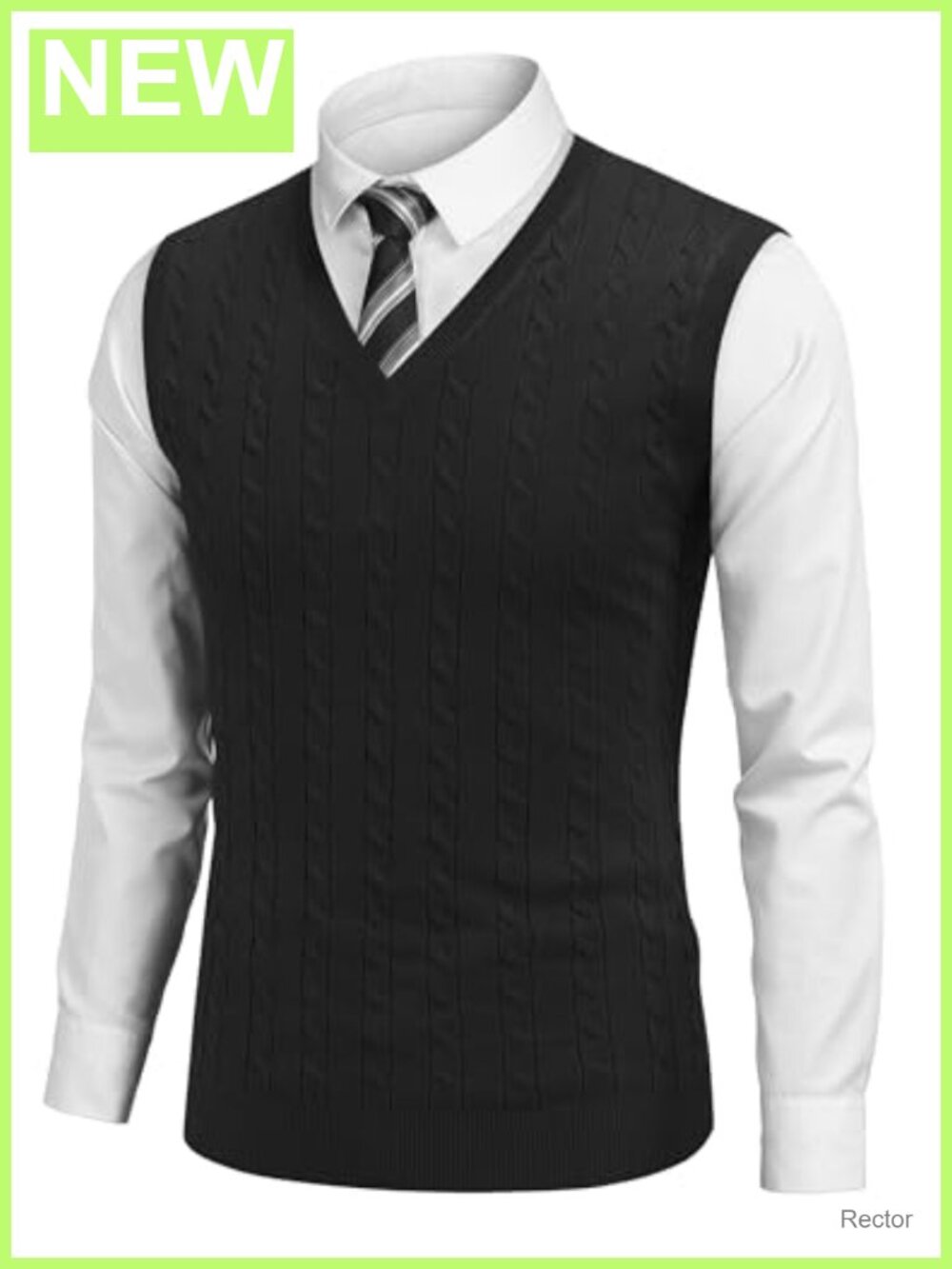 Men's Cable Knit V-Neck Sweater Vest Slim Fit Sleeveless Pullover